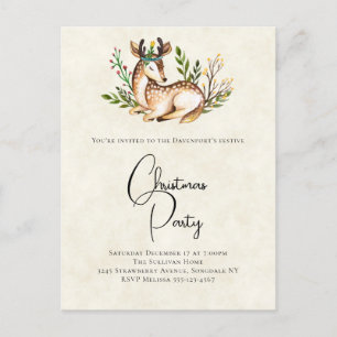 Watercolor Deer Laying Down Boho Christmas Party Postcard
