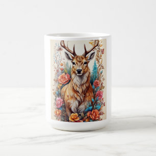 Watercolor Deer Mug - Floral Stag Coffee Mug - Cot