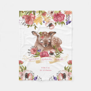 Watercolor Deer Personalised Birth Fleece Blanket