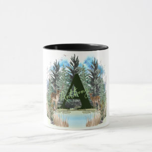 Watercolor Deer Personalised Monogram Letter A Mug