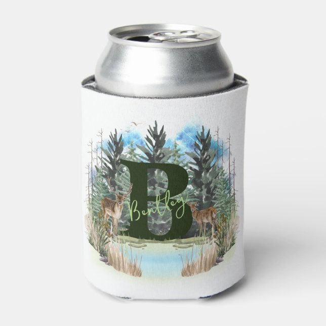 Watercolor Deer Personalised Monogram Letter B Can Cooler (Can Front)