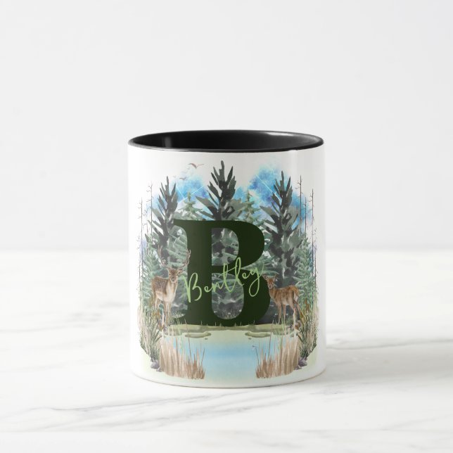 Watercolor Deer Personalised Monogram Letter B Mug (Center)