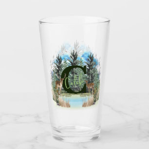 Watercolor Deer Personalised Monogram Letter C Glass