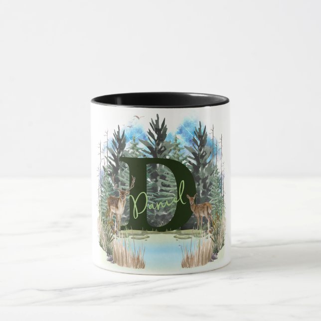 Watercolor Deer Personalised Monogram Letter D Mug (Center)
