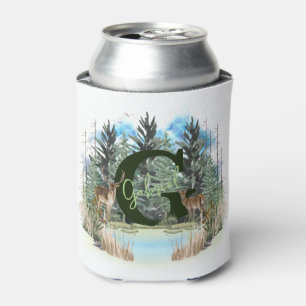 Watercolor Deer Personalised Monogram Letter G Can Cooler