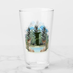 Watercolor Deer Personalised Monogram Letter I Glass