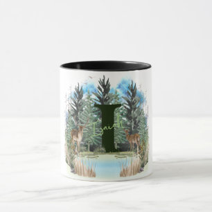Watercolor Deer Personalised Monogram Letter I Mug