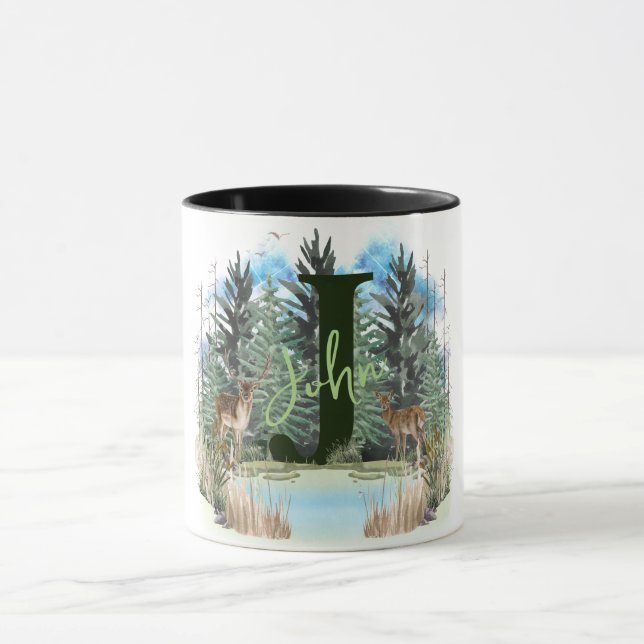 Watercolor Deer Personalised Monogram Letter J Mug (Center)