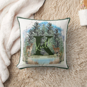 Watercolor Deer Personalised Monogram Letter K Cushion