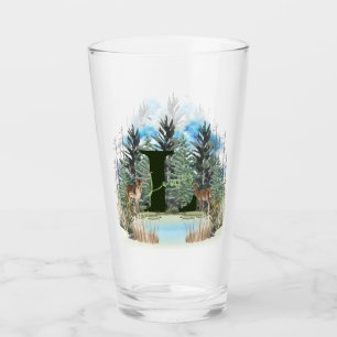Watercolor Deer Personalised Monogram Letter L Glass