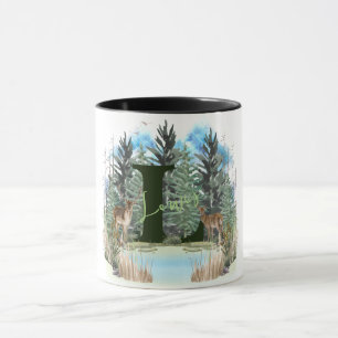 Watercolor Deer Personalised Monogram Letter L Mug