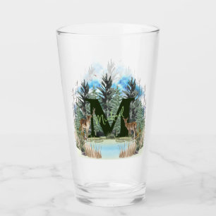 Watercolor Deer Personalised Monogram Letter M Glass
