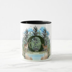 Watercolor Deer Personalised Monogram Letter O Mug