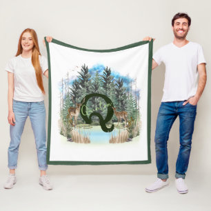 Watercolor Deer Personalised Monogram Letter Q Fleece Blanket
