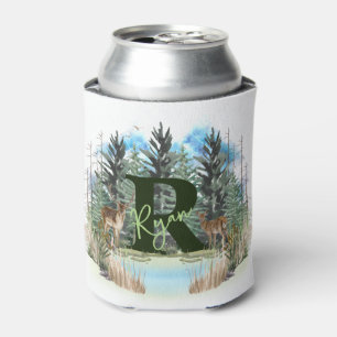 Watercolor Deer Personalised Monogram Letter R Can Cooler