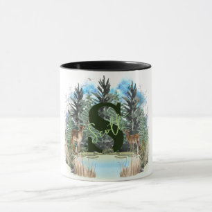 Watercolor Deer Personalised Monogram Letter S Mug