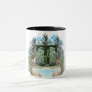 Watercolor Deer Personalised Monogram Letter T Mug