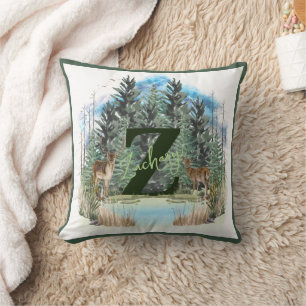 Watercolor Deer Personalised Monogram Letter Z Cushion