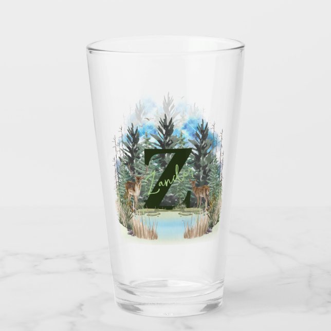 Watercolor Deer Personalised Monogram Letter Z Glass (Back)