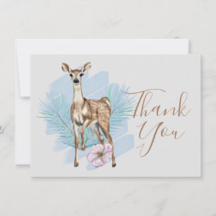 Watercolor Deer Pine Leaves Thank You Card