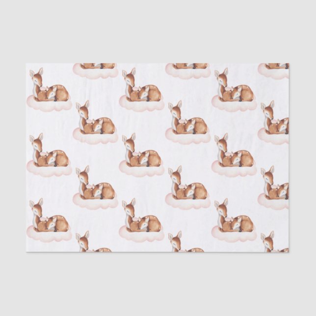 Watercolor Deer Pink Cloud Tissue Paper (Front)