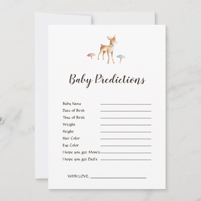 Watercolor Deer White Baby Shower Predictions Game (Front)