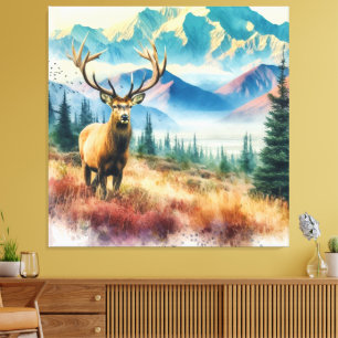 Watercolor Deer with Antlers  Canvas Print