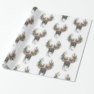Watercolor Deer with Christmas Antlers Wrapping Wrapping Paper