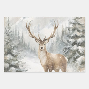 Watercolor Deer Woods Wrapping Paper Sheet