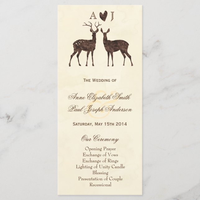 Watercolor Deers Wedding Program Programme (Front)