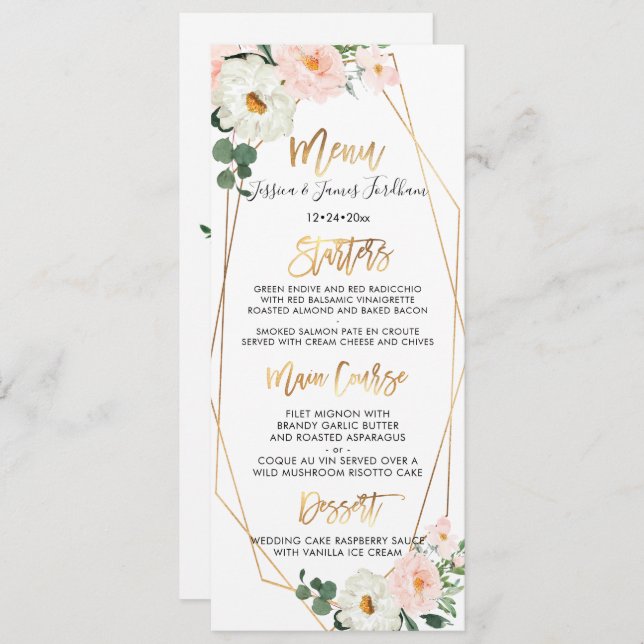 Watercolor Delicate Bloom Bouquets Menu Invitation (Front/Back)