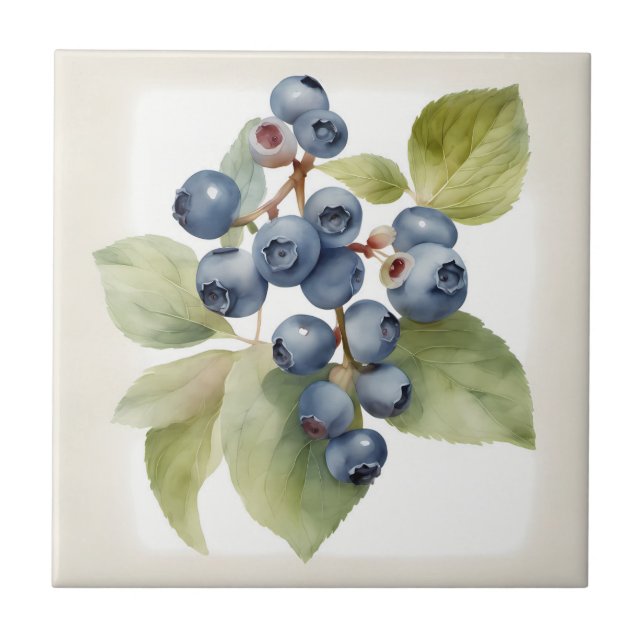 Watercolor delicate blueberries tile (Front)