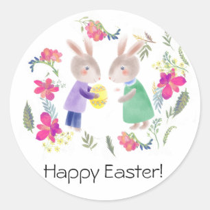Watercolor delicate Easter rabbyt and egg Classic Round Sticker