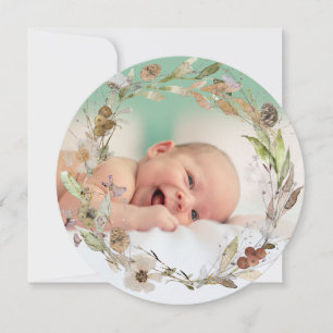 watercolor delicate fall wreath new baby holiday card