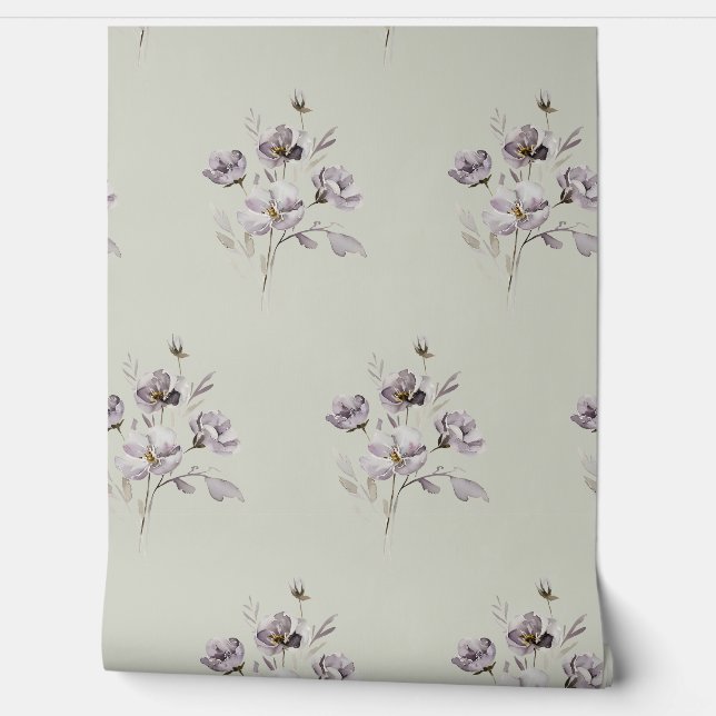 watercolor delicate flower muted purple wallpaper (Unrolling)
