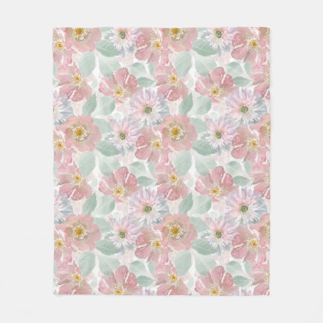 Watercolor delicate flowers. fleece blanket (Front)