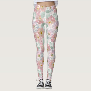 Watercolor delicate flowers.  leggings