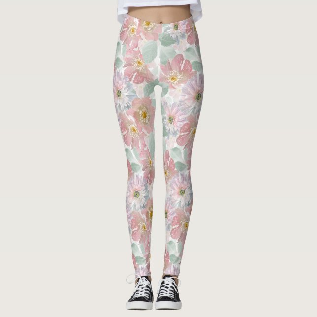 Watercolor delicate flowers.  leggings (Front)