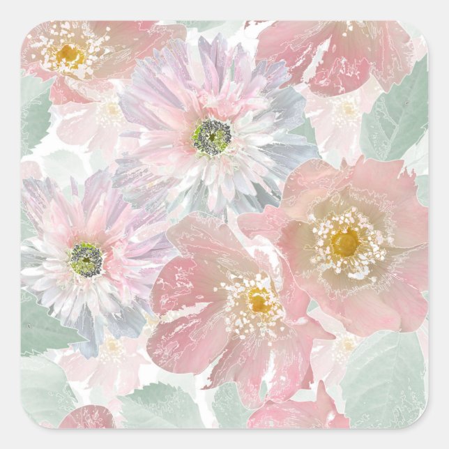 Watercolor delicate flowers.  square sticker (Front)