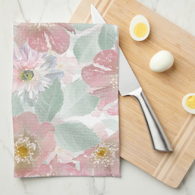 Watercolor delicate flowers.  tea towel (Quarter Fold)