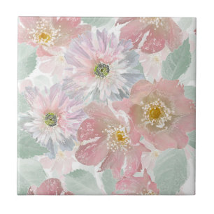 Watercolor delicate flowers.  tile