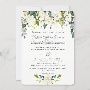 Watercolor Delicate White Floral Bloom Wedding Invitation