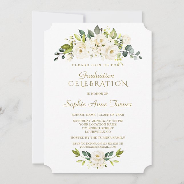 Watercolor Delicate White Floral Graduation Party Invitation (Front)