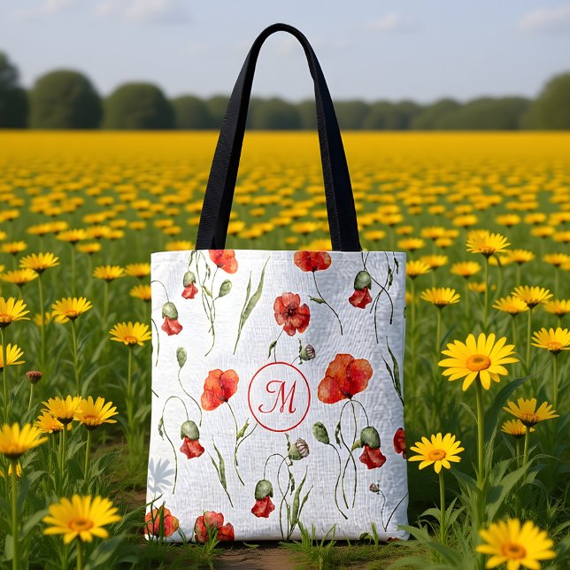 Watercolor Delicate Wild Poppies Tote Bag (Creator Uploaded)