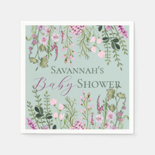 Watercolor Delicate Wildflowers Floral Baby Shower Napkin