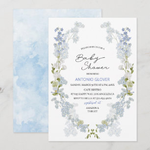 Watercolor Delphinium blue flowers  baby Shower Invitation