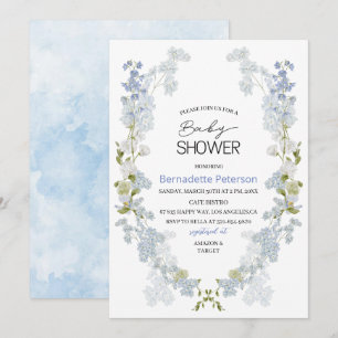 Watercolor Delphinium blue flowers  baby Shower Invitation