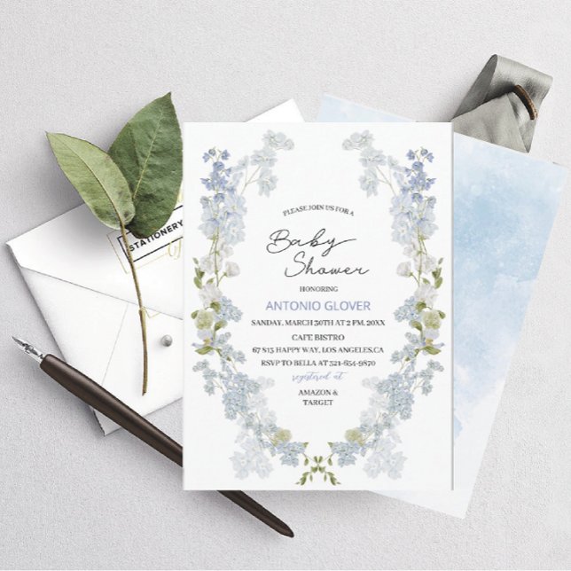 Watercolor Delphinium blue flowers  baby Shower Invitation (Creator Uploaded)