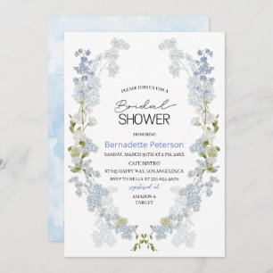Watercolor Delphinium blue flowers Bridal Shower Invitation