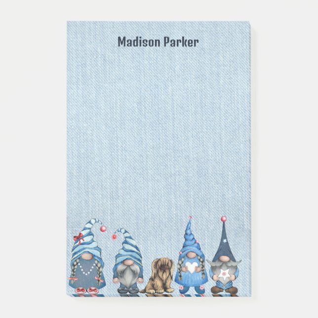 Watercolor Denim Gnomes Post-it Notes (Front)